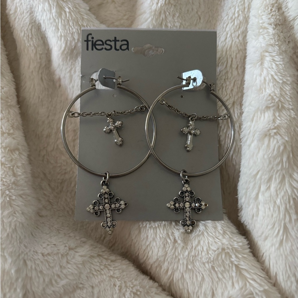Fiesta Silver Cross Dangle Earrings